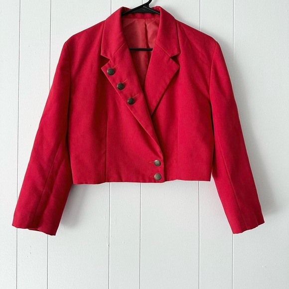 Petite Principles red cropped single breasted blazer jacket, size 12 - Picture 1 of 4
